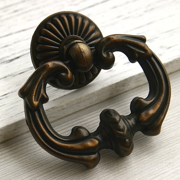 Antique brass black drop ring drawer handle pull drop dresser ring knob cabinet door handle pull wardrobe knob cupboard pull  vintage look