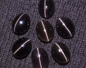 Black Sillimanite Cat's Eye Cabochons: 25.8 Ct Oval Gemstones for Jewelry