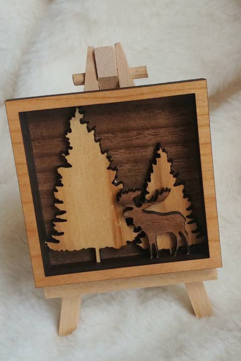 Download Moose And Pine Tree Multi Layer Wood Art 3d Layered Shadowbox Wood Shadow Box Laser Cut Picture Table Or Shelf D U00e9cor Other Assemblage Art Collectibles Sultraline Id