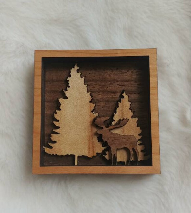 Download Moose And Pine Tree Multi Layer Wood Art 3d Layered Shadowbox Wood Shadow Box Laser Cut Picture Table Or Shelf D U00e9cor Other Assemblage Art Collectibles Sultraline Id