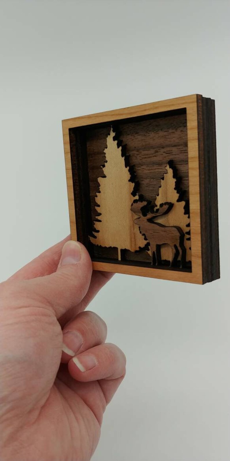 Download Moose And Pine Tree Multi Layer Wood Art 3d Layered Shadowbox Wood Shadow Box Laser Cut Picture Table Or Shelf D U00e9cor Other Assemblage Art Collectibles Sultraline Id
