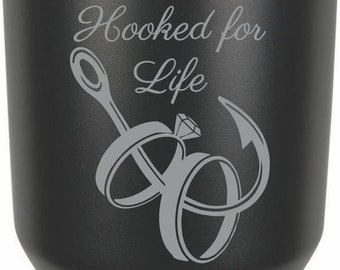 Wedding Hooked for life Fishing Tumbler, Hook and Wedding Rings Tumbler, Outdoor Lover, Lake,River and Ocean. Stainless Steel, Eco-friendly,