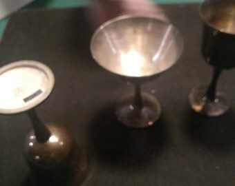 Vintage Salem Silver Plated Goblets - Tarnished Craft Decor (Set of 3)
