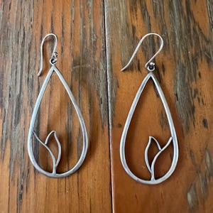 Vintage Sterling Silver Drop Earrings Boho Hippie Art Deco