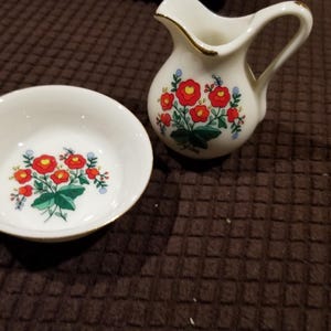 mini pitcher with red flowers and bowl