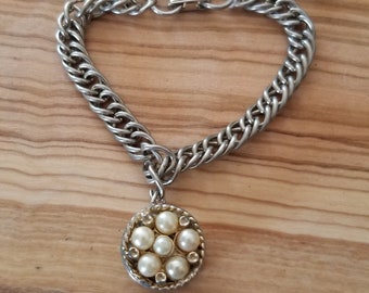 Vintage Charm Bracelet: Dime Holder, Pearl Accent