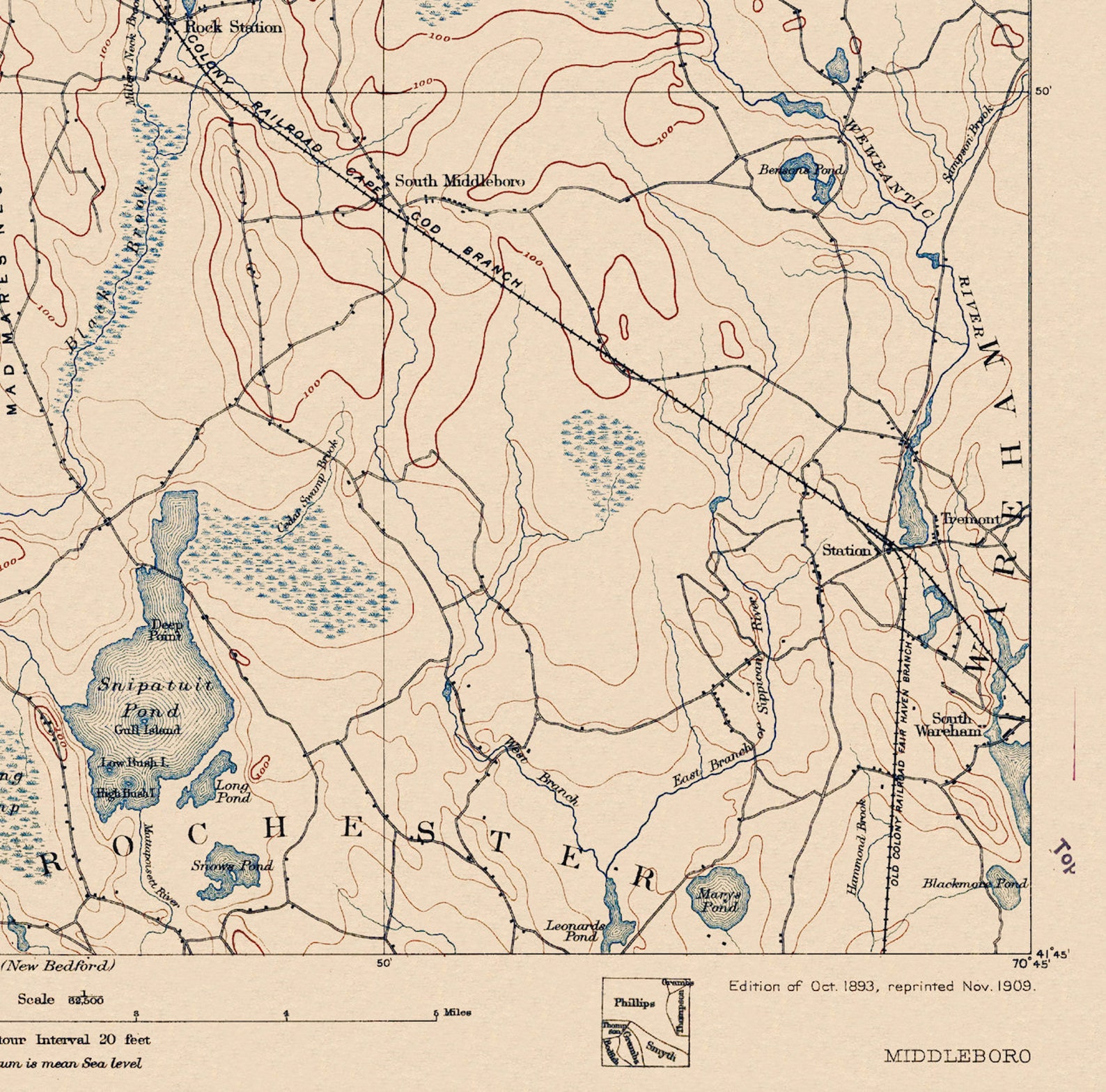 Middleboro, MA Restored Vintage Map Etsy