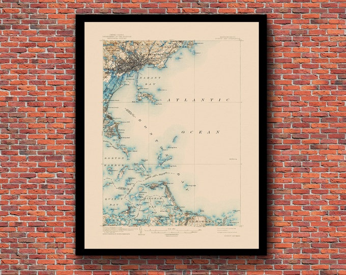 Boston Bay, MA - Restored Vintage Map - Etsy