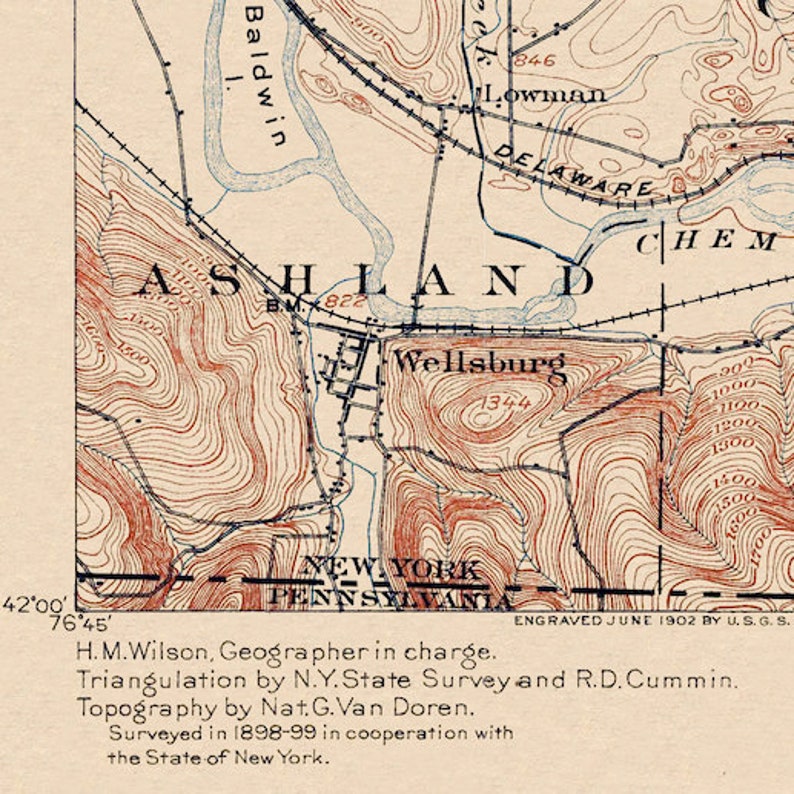 Waverly NY Restored Vintage Map Etsy