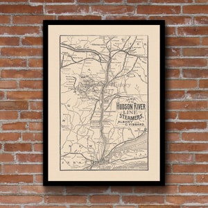 Hudson Valley - Vintage Map (1883) of Upstate New York&#39;s Steamboat and Railroad system