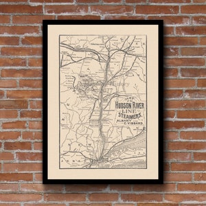 Hudson Valley - Vintage Map (1883) of Upstate New York's Steamboat and Railroad system