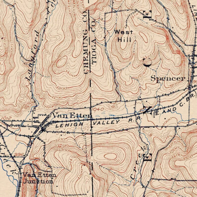 Waverly NY Restored Vintage Map Etsy