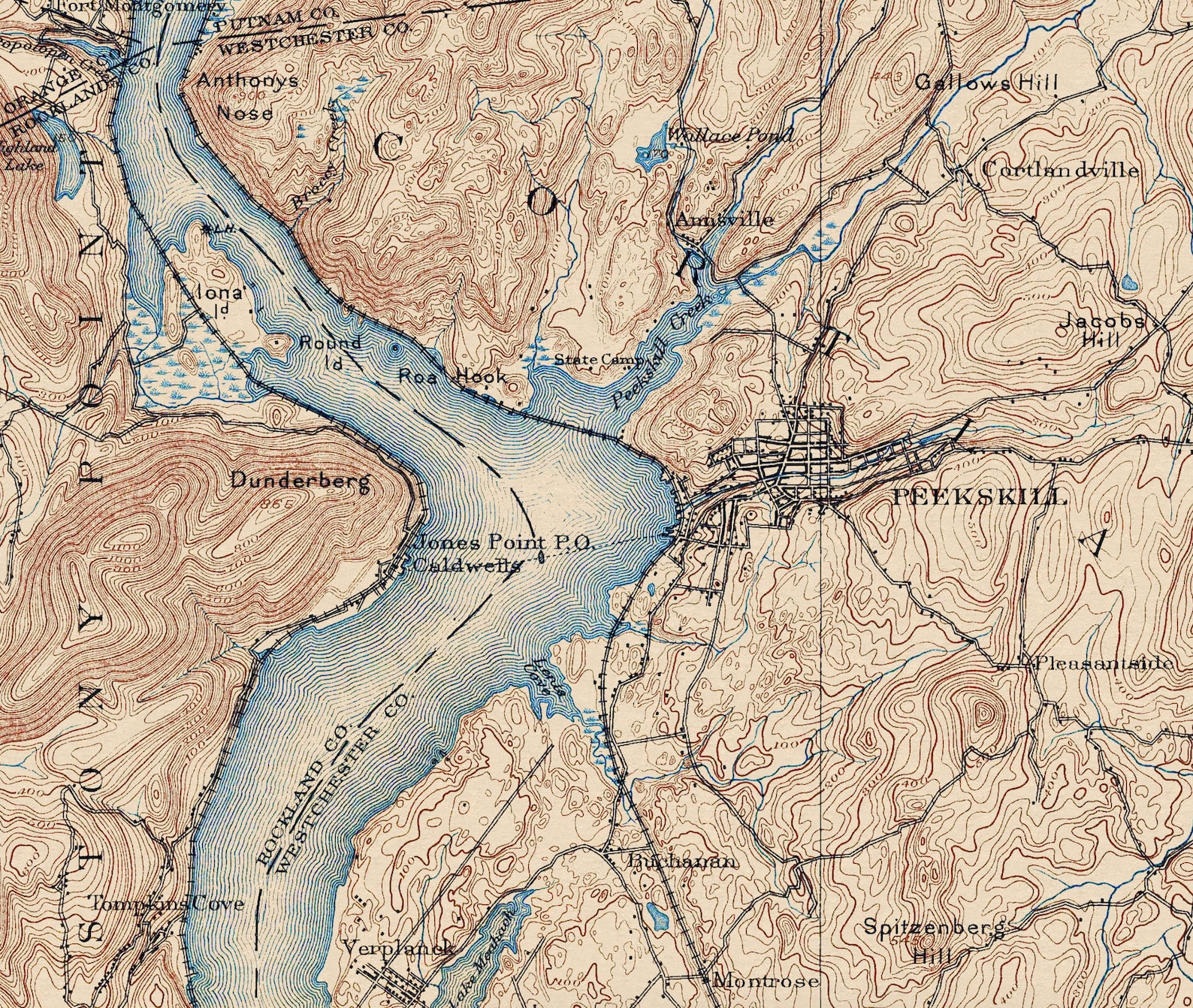 West Point, NY Restored Vintage Map U.S. Military Academy, Hudson