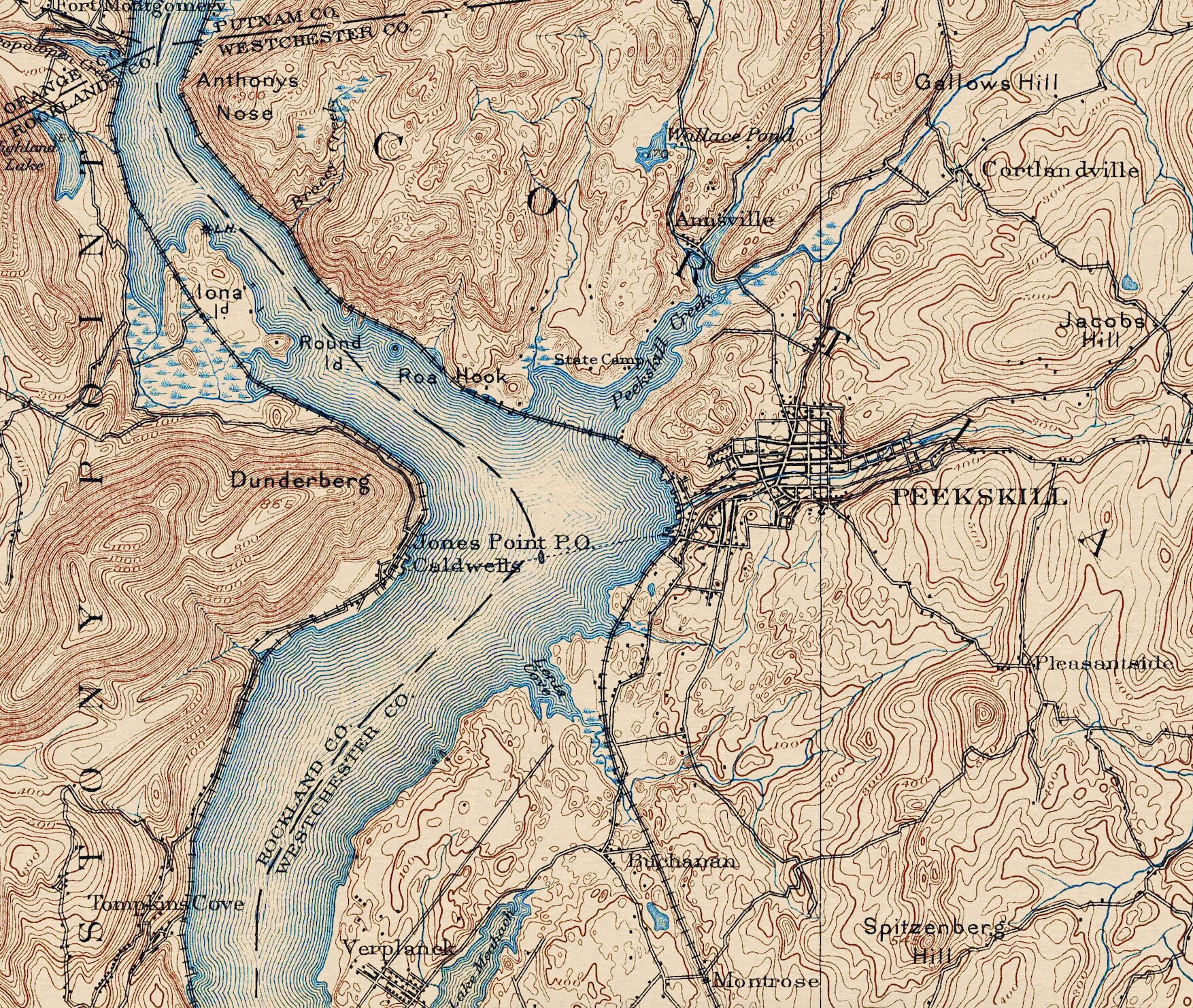 West Point, NY Restored Vintage Map U.S. Military Academy, Hudson