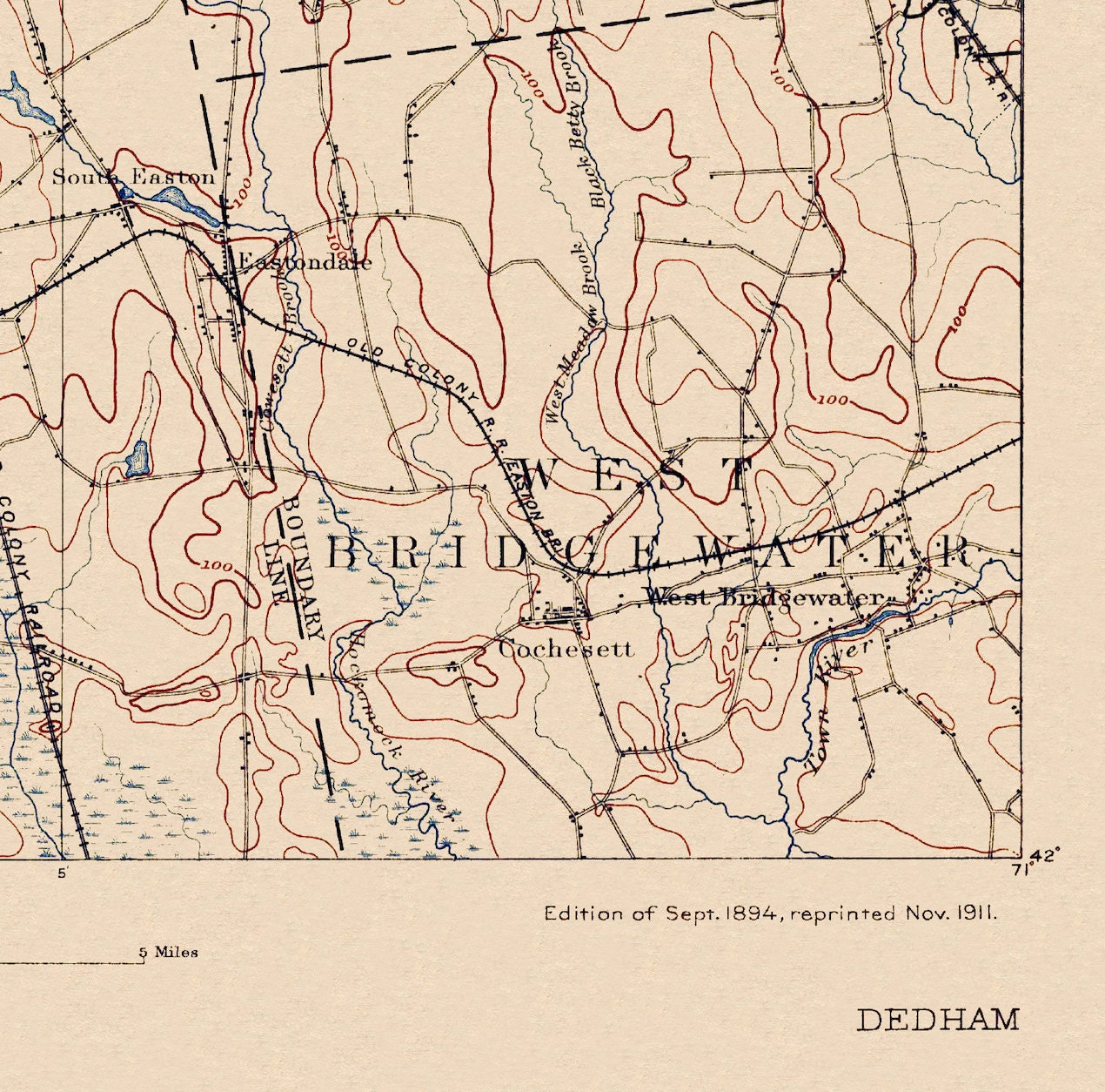 Dedham County Dedham, MA - Restored Vintage Map - Etsy
