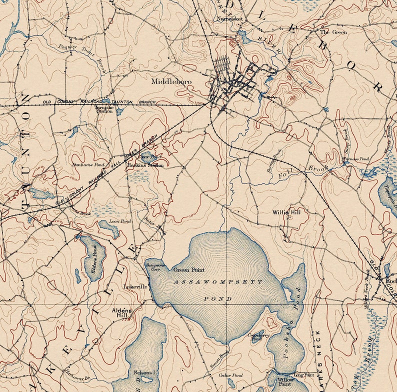 Middleboro, MA Restored Vintage Map Etsy