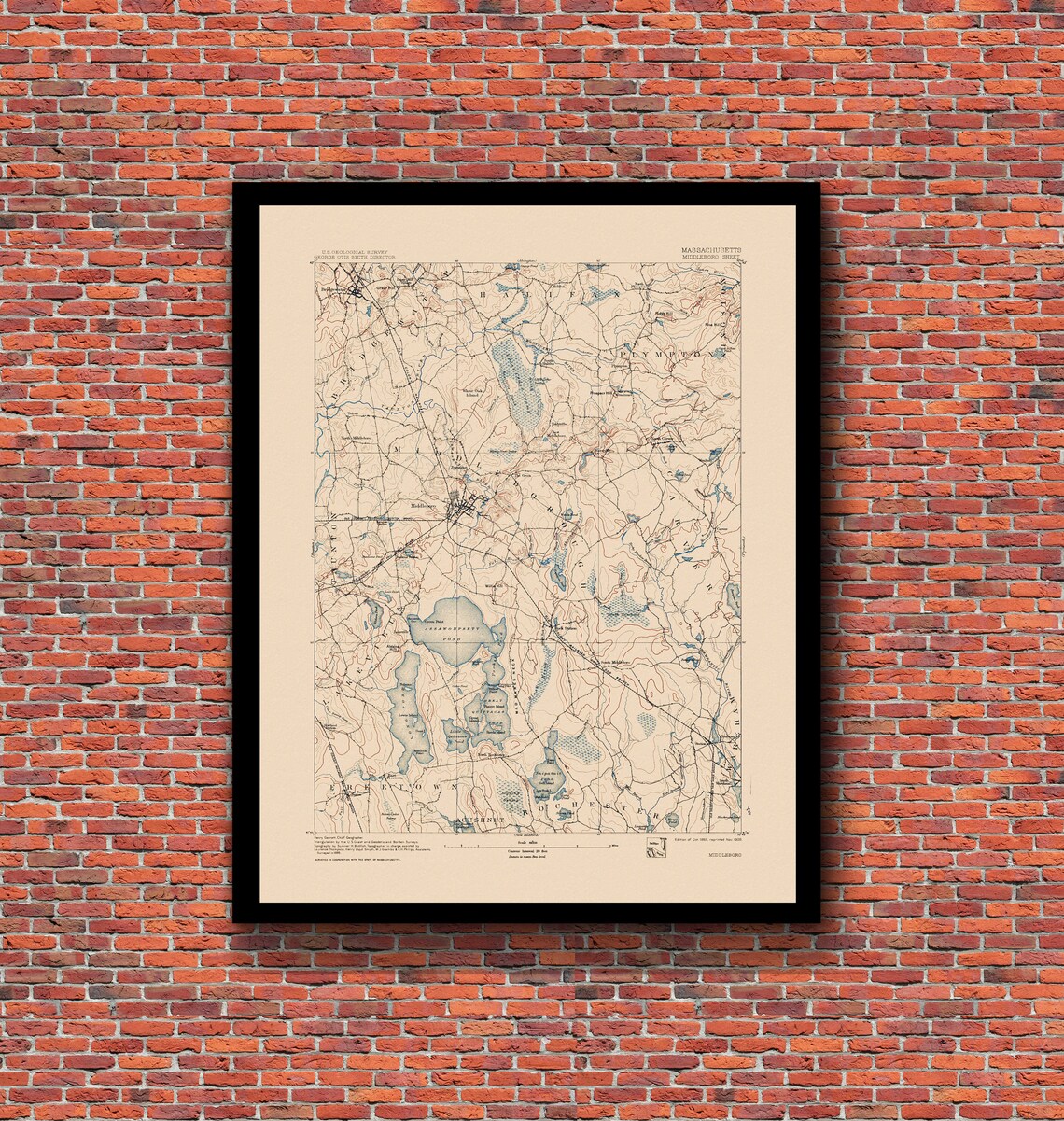Middleboro, MA Restored Vintage Map Etsy