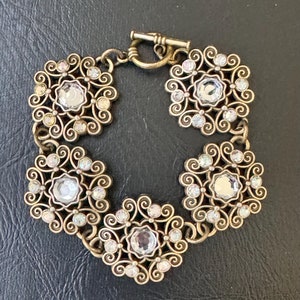 Vintage Filigree Bracelet Art Deco Antique Gold Filigree Flowers Victorian Floral Filigree Bracelet Statement Bracelet