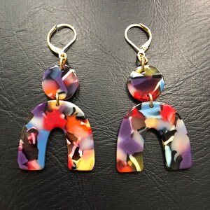Colorful Arch Earrings Acrylic Statement Earrings Handmade U-Shaped Earrings Arch Dangle Earrings Statement Jewelry Lightweight Acrylic