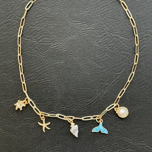 Gold Sea Life Charm Necklace | Ocean Charm Necklace | Gold Paperclip Charm Necklace | Coastal Jewelry | Beach Lover Gift | Beach Jewelry