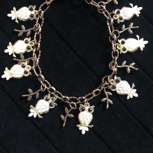 Owl Charm Bracelet Antique Gold Owl Charms Owl Bracelet Owl Jewelry Antique Gold Charm Bracelet Handmade Nature Lover Gift Unique Owl Charms