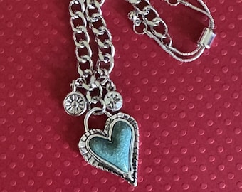 Turquoise Heart Bracelet Heart Charm Bracelet Silver Adjustable Bracelet Turquoise Charm Bracelet Southwestern Heart Bracelet Boho Bracelet