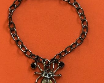 Spider Bracelet | Spider Charm Bracelet | Black Hematite Bracelet | Halloween Jewelry | Spooky Bracelet | Silver Spider Bracelet