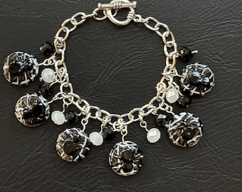 Halloween Spider Charm Bracelet | Spider Bracelet | Halloween Jewelry | Halloween Charm Bracelet | Silver Toggle Bracelet
