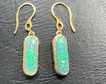 Opal Earrings | Opal Drop Earrings | Elegant Opal Jewelry | Blue Green Opal Drop Earrings | Opal Gold Earrings | Dangle Opal Earrings