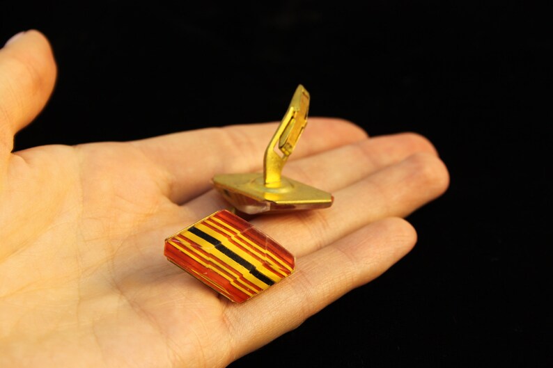 Vintage Red yellow cuff Vintage metal Cufflinks USSR Cufflinks 70s Soviet vintage cufflinks