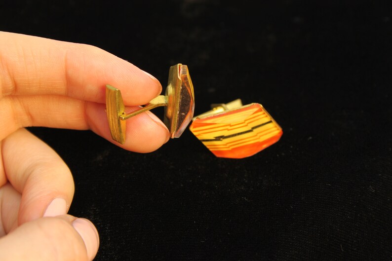 Vintage Red yellow cuff Vintage metal Cufflinks USSR Cufflinks 70s Soviet vintage cufflinks