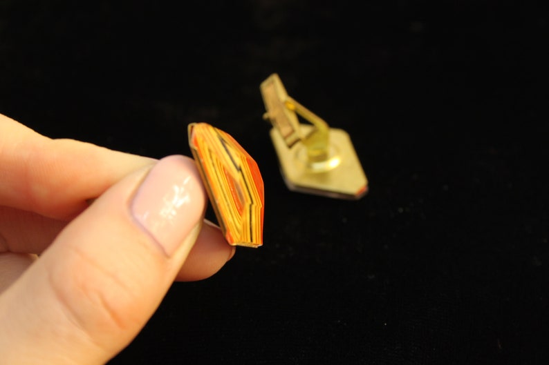 Vintage Red yellow cuff Vintage metal Cufflinks USSR Cufflinks 70s Soviet vintage cufflinks
