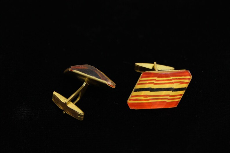 Vintage Red yellow cuff Vintage metal Cufflinks USSR Cufflinks 70s Soviet vintage cufflinks