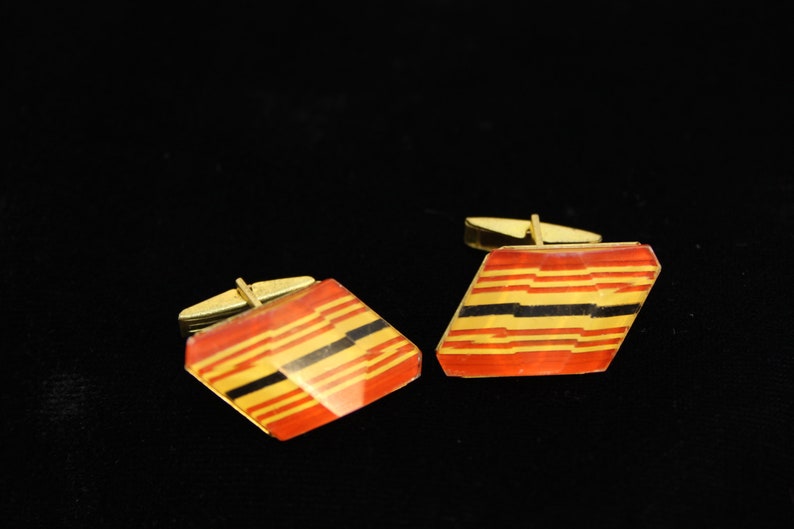Vintage Red yellow cuff Vintage metal Cufflinks USSR Cufflinks 70s Soviet vintage cufflinks