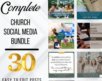 Church Instagram Post Templates, Christian Social Media Campaign, Canva (30 Posts)