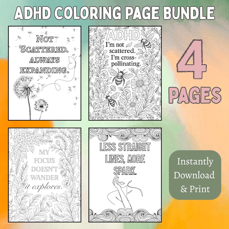 ADHD Affirmations Coloring Pages • Neurodiversity Art (printable PDF ...