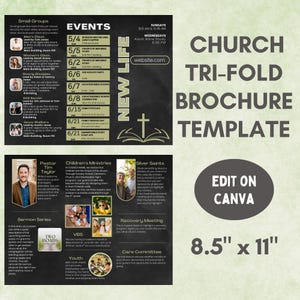 Plantilla editable de tríptico para iglesias / Folleto ministerial de Canva, programa imprimible para series de sermones y eventos / Descarga digital