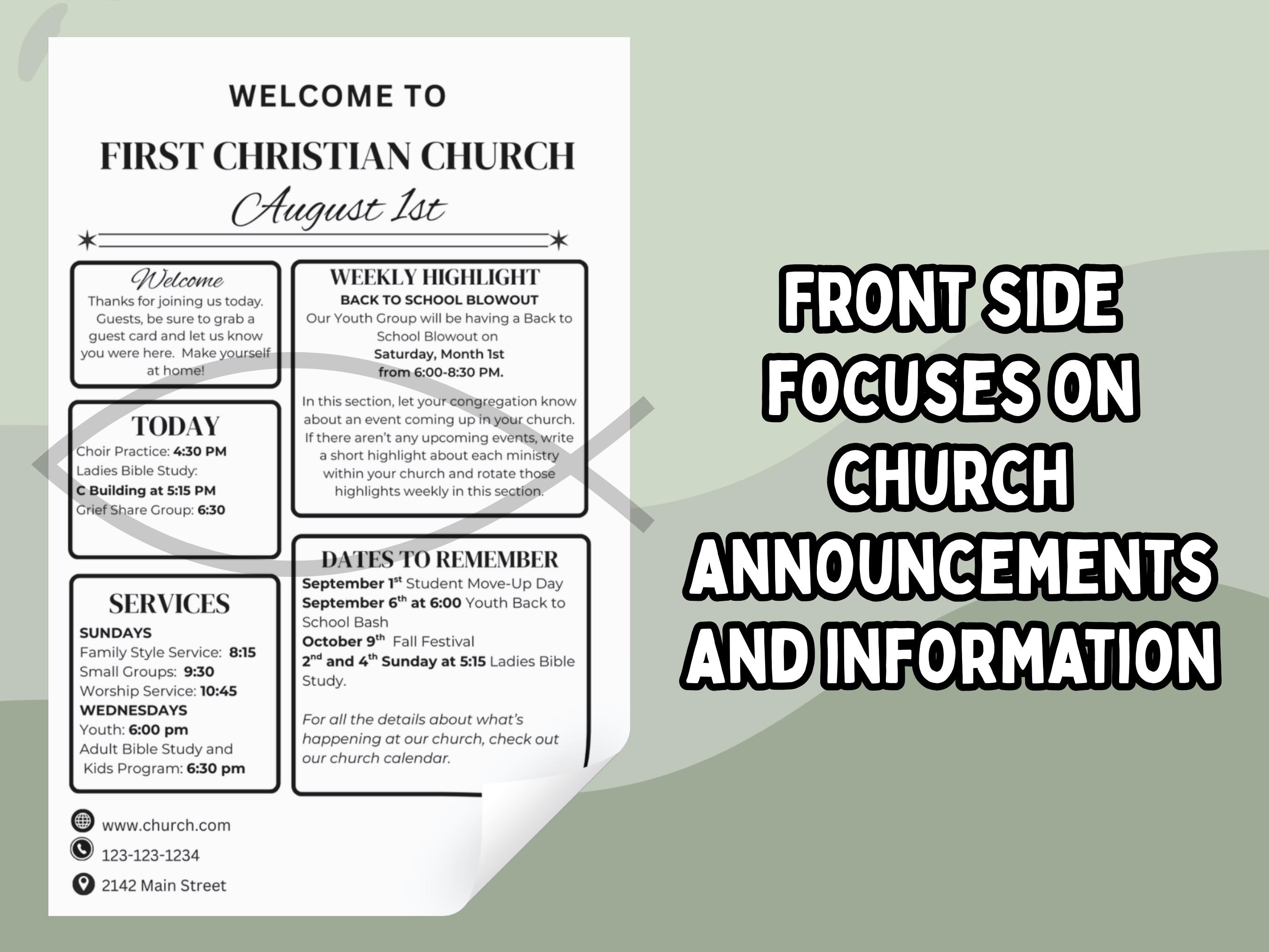 Editable Church Bulletin Template: Printable Sunday Service Program ...