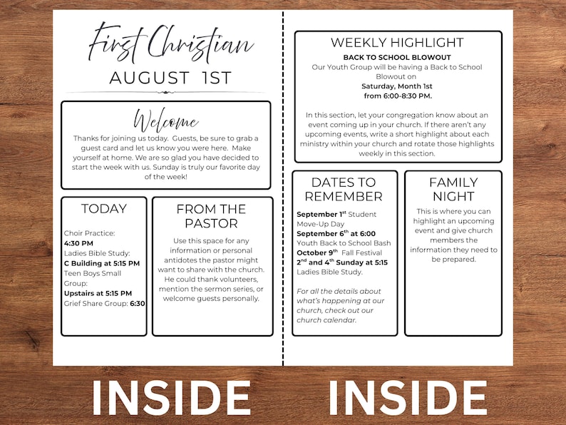 Sunday Program Bulletin Small Church Editable Bulletin Template: Printable Sunday Service ...