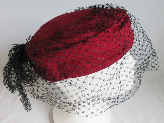 burgundy pillbox hat