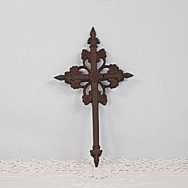 Vintage Cast Iron Fleur-De-Lis Cross
