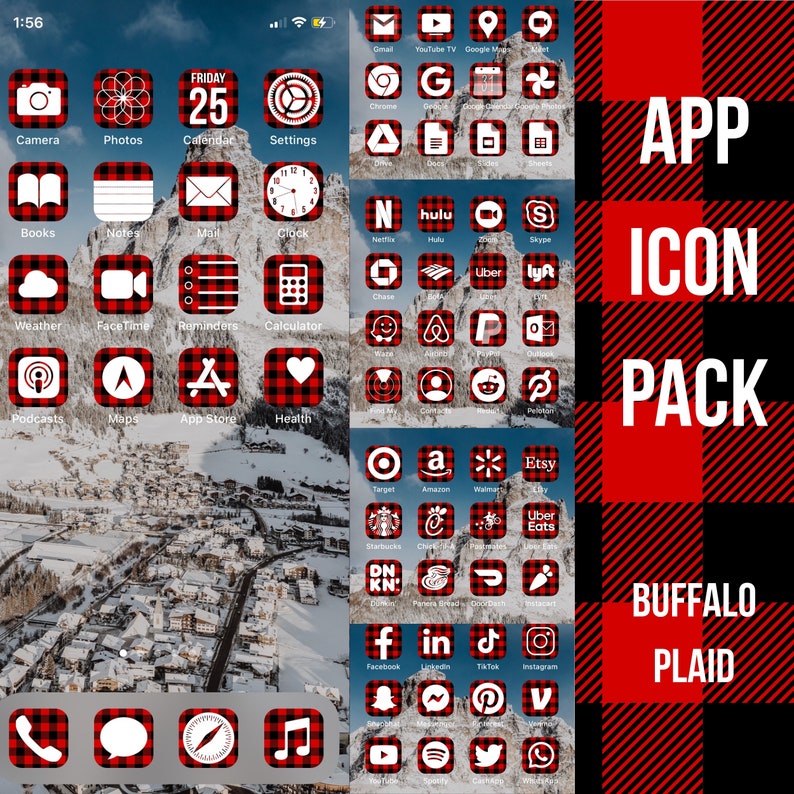 Buffalo Plaid App Icons iOS 14 Master Pack ios14 app cover Etsy