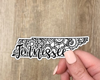 Mandala Tennessee Sticker Zentangle Tennessee Sticker Waterproof Tennessee State Sticker
