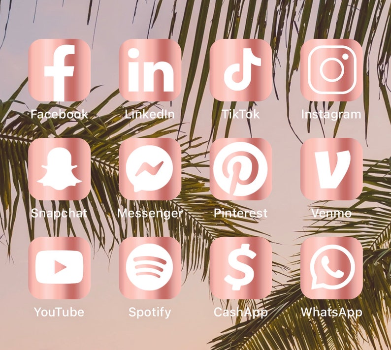 Rose Gold Ios 14 Social Media App Icons Ios14 App Cover Set Etsy