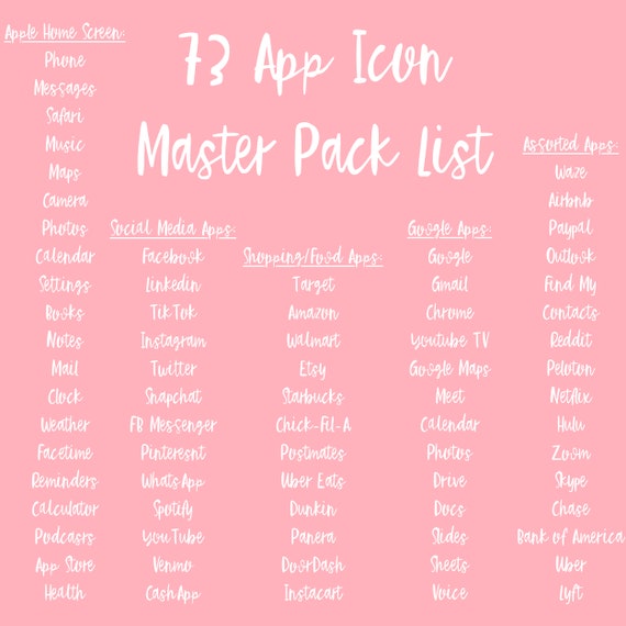 73 Pink Ios 14 Master Pack App Icons Ios14 App Cover Set Etsy