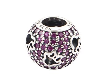 Pave crystal pink charm, Crystal Charm Fits to all Charm Bracelets, micro pave bead, Spring Sterling Silver Enchanted Pavé Charm