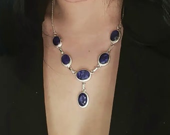 Natural Indian sapphire necklace, Bohemian style necklace with natural stone, Gift For Her, Birthstone Jewellery, Blue Sapphire necklace