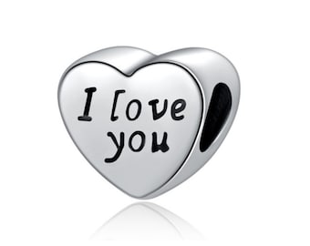 I love you heart Charm, Valentine Charms, heart Charm pendant, Valentine's Day Gift for her, S925 Silver Jewelry
