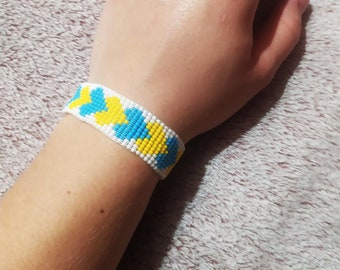 Ukrainian hearts beaded bracelet, support Ukraine, bracelets for women, Trendy Bracelet, Handwoven Bracelet, Love Bracelet, Boho Jewelry