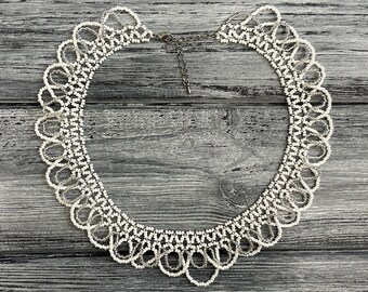 Ukrainian folk style, Ukrainian Fashionable necklace, Ukraine White namysto, Beaded necklace Sylyanka, ukraine jewelry, modern cross stitch